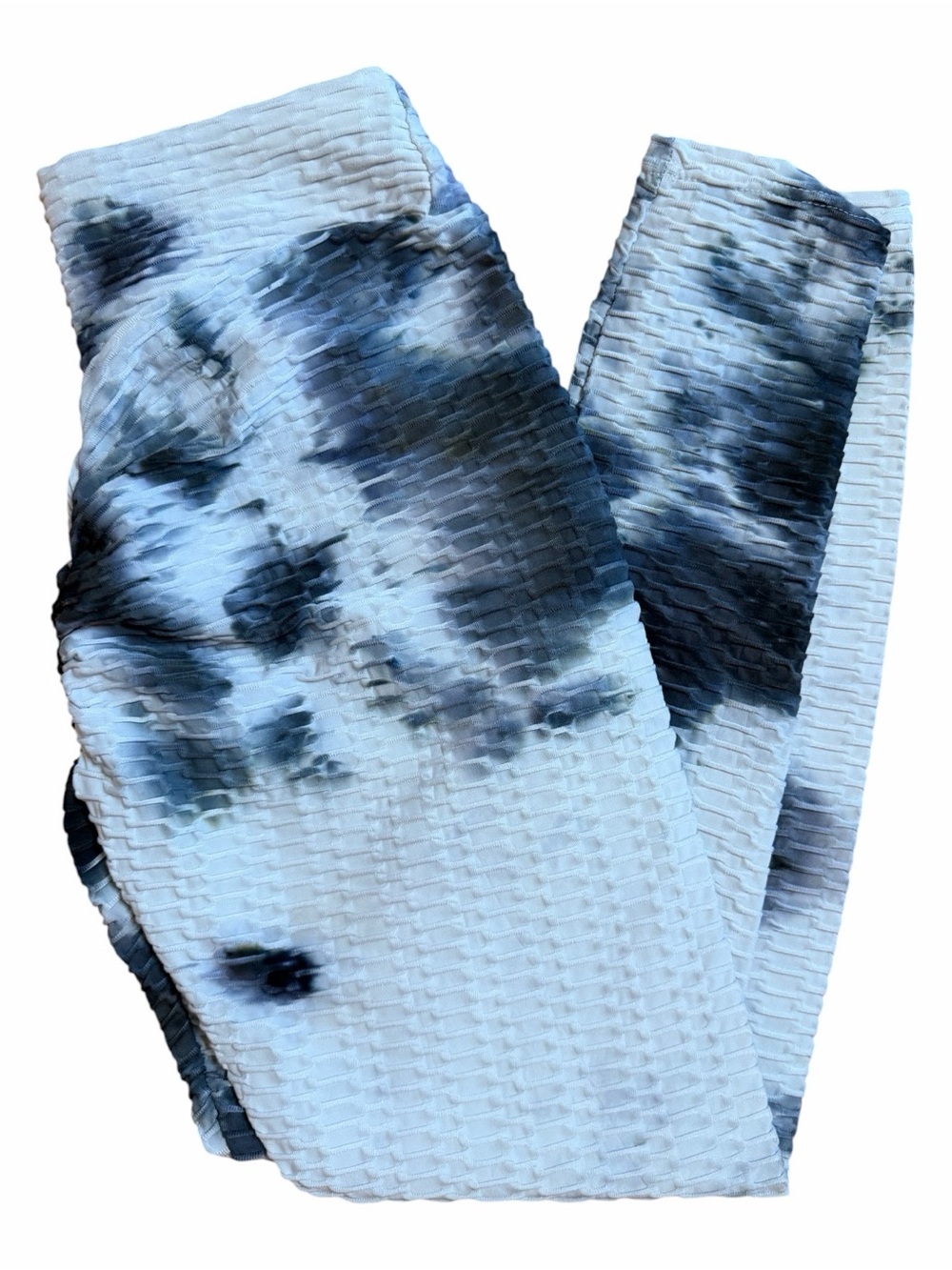 483. Tie-Dye High-Waist Textured Leggings - White/Black/Gray - Picture 3 of 5